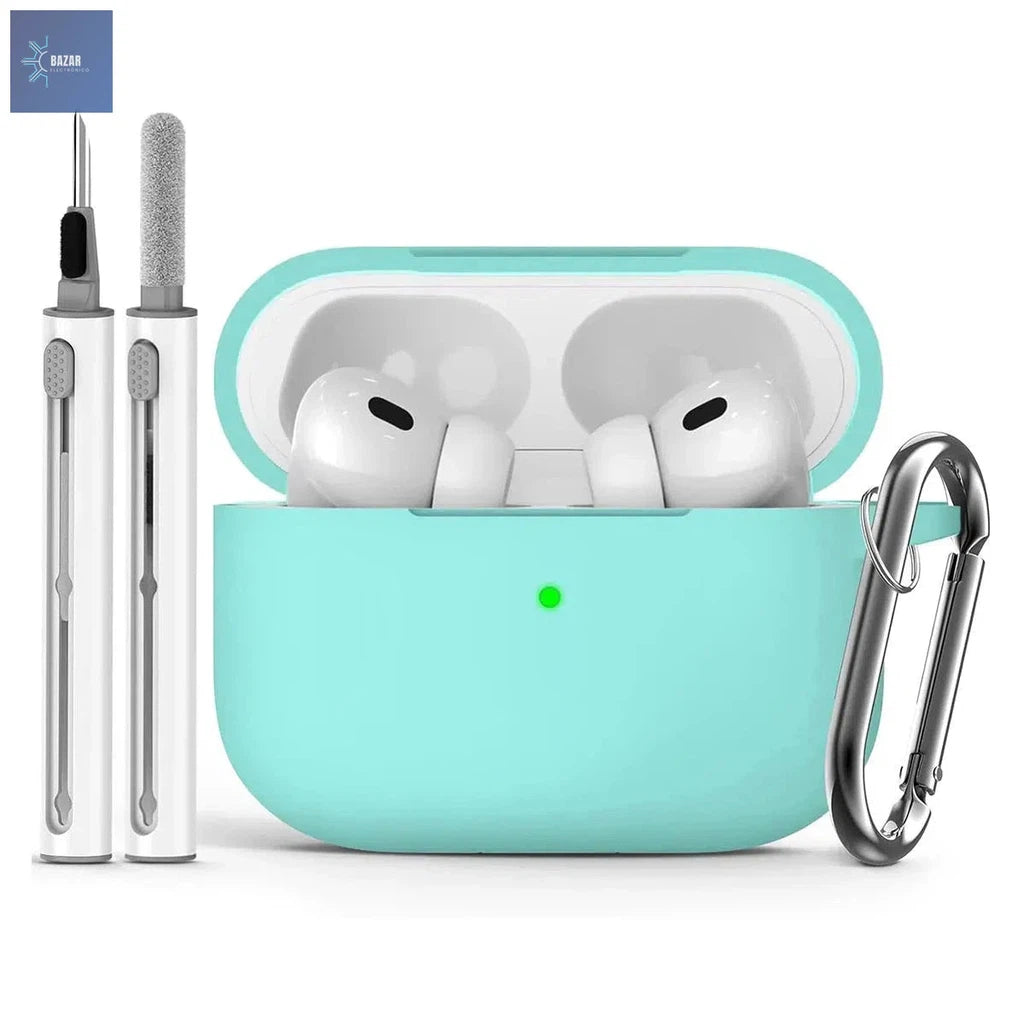 Funda de Silicona Suave para AirPods Pro (2ª Gen) con Kit de Limpieza: Protección Elegante y Mantenimiento Óptimo-BAZAR ELECTRONICO-Mint Green-BAZAR ELECTRONICO