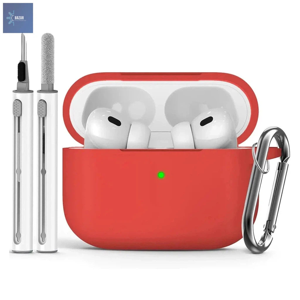 Funda de Silicona Suave para AirPods Pro (2ª Gen) con Kit de Limpieza: Protección Elegante y Mantenimiento Óptimo-BAZAR ELECTRONICO-red-BAZAR ELECTRONICO