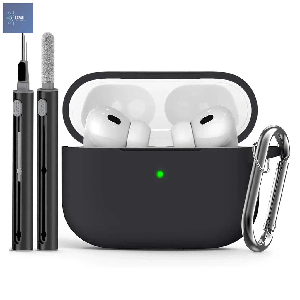 Funda de Silicona Suave para AirPods Pro (2ª Gen) con Kit de Limpieza: Protección Elegante y Mantenimiento Óptimo-BAZAR ELECTRONICO-Black-BAZAR ELECTRONICO