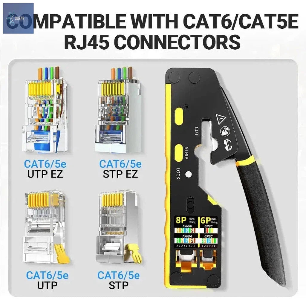 Herramienta de Prensado AMPCOM RJ45: Precisión y Durabilidad para Conectores Ethernet CAT6/CAT5E-BAZAR ELECTRONICO-Yellow-BAZAR ELECTRONICO