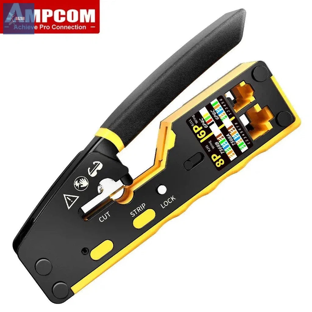 Herramienta de Prensado AMPCOM RJ45: Precisión y Durabilidad para Conectores Ethernet CAT6/CAT5E-BAZAR ELECTRONICO-Yellow-BAZAR ELECTRONICO