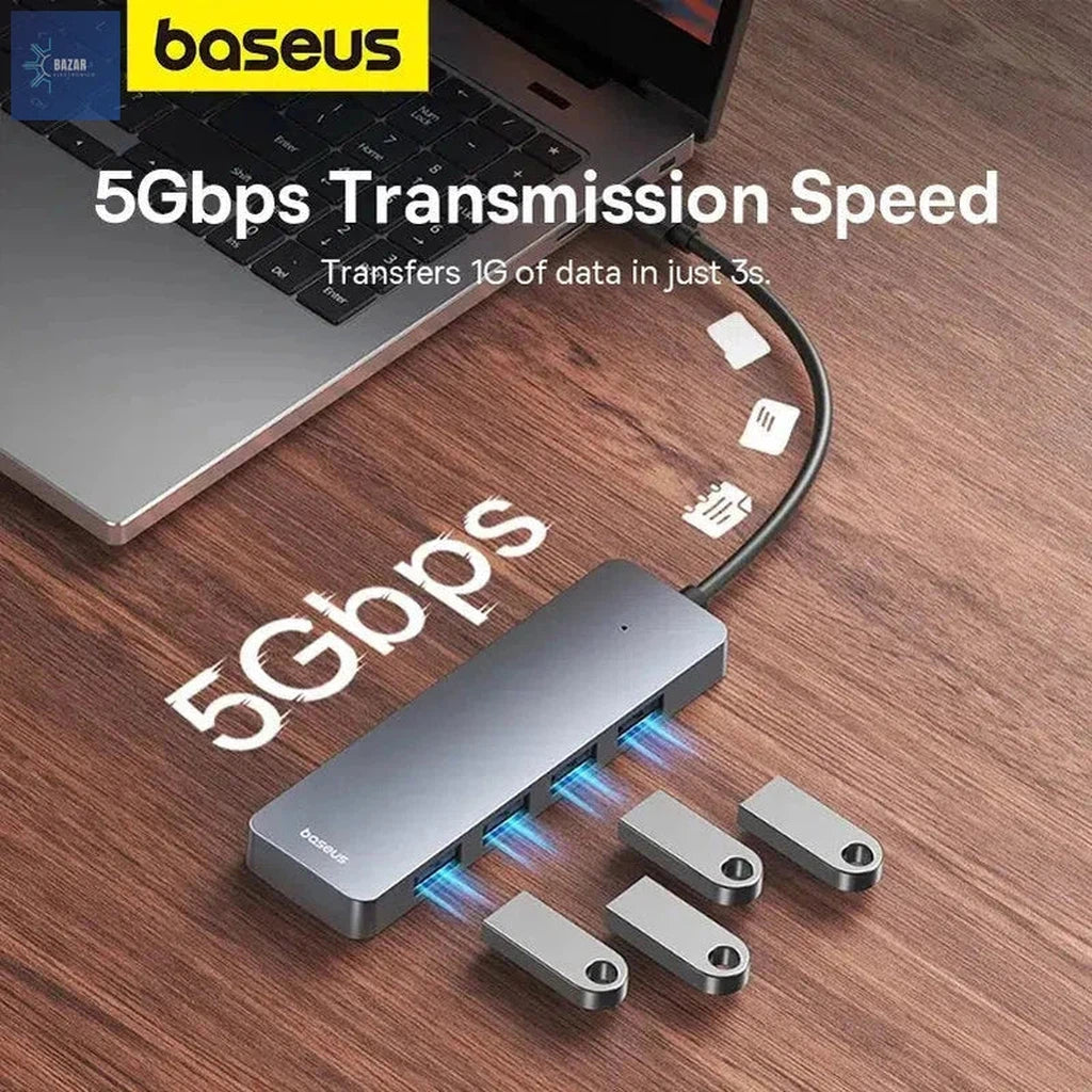 Hub USB 3.0 Baseus de 4 Puertos | Expansión de Conectividad Rápida y Compacta-BAZAR ELECTRONICO-BAZAR ELECTRONICO