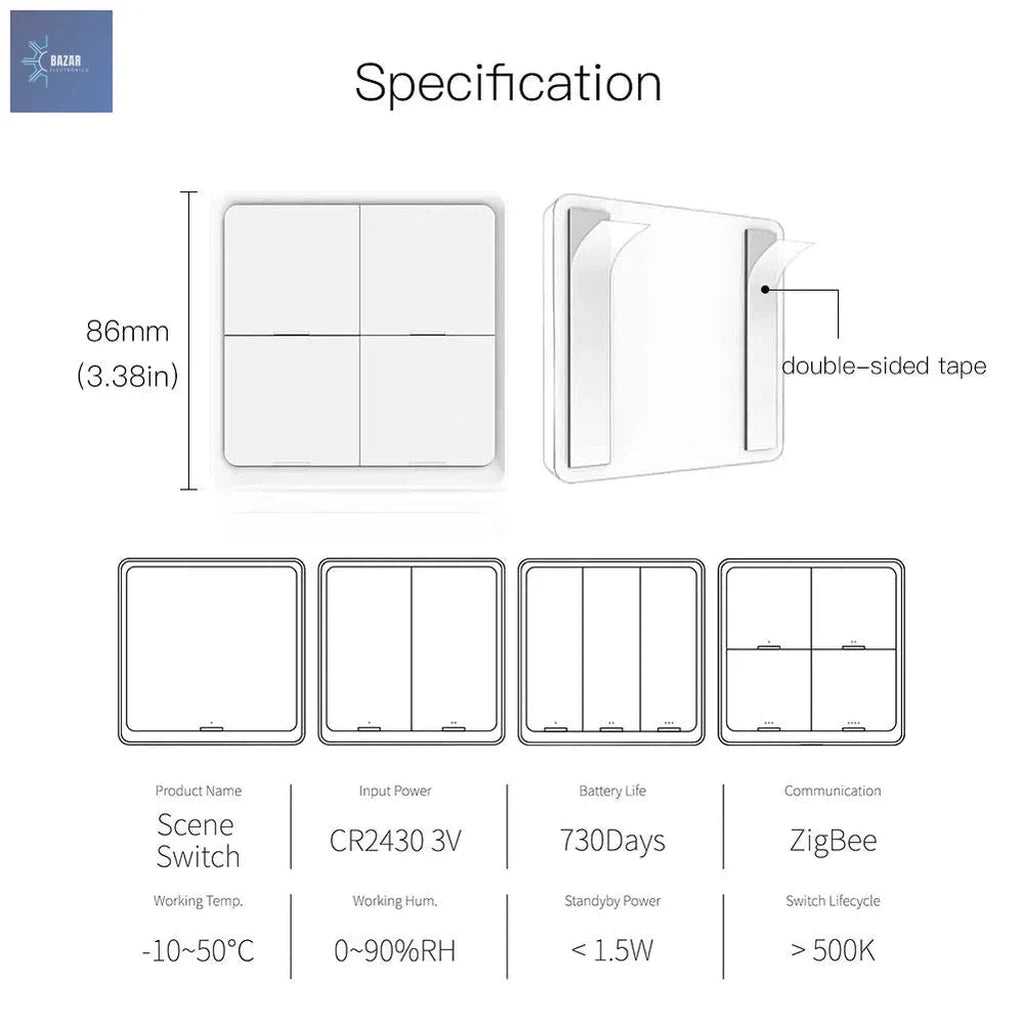 Interruptor Inalámbrico ZigBee MOES: Controla 12 Escenas Inteligentes con Integración Tuya-BAZAR ELECTRONICO-BAZAR ELECTRONICO