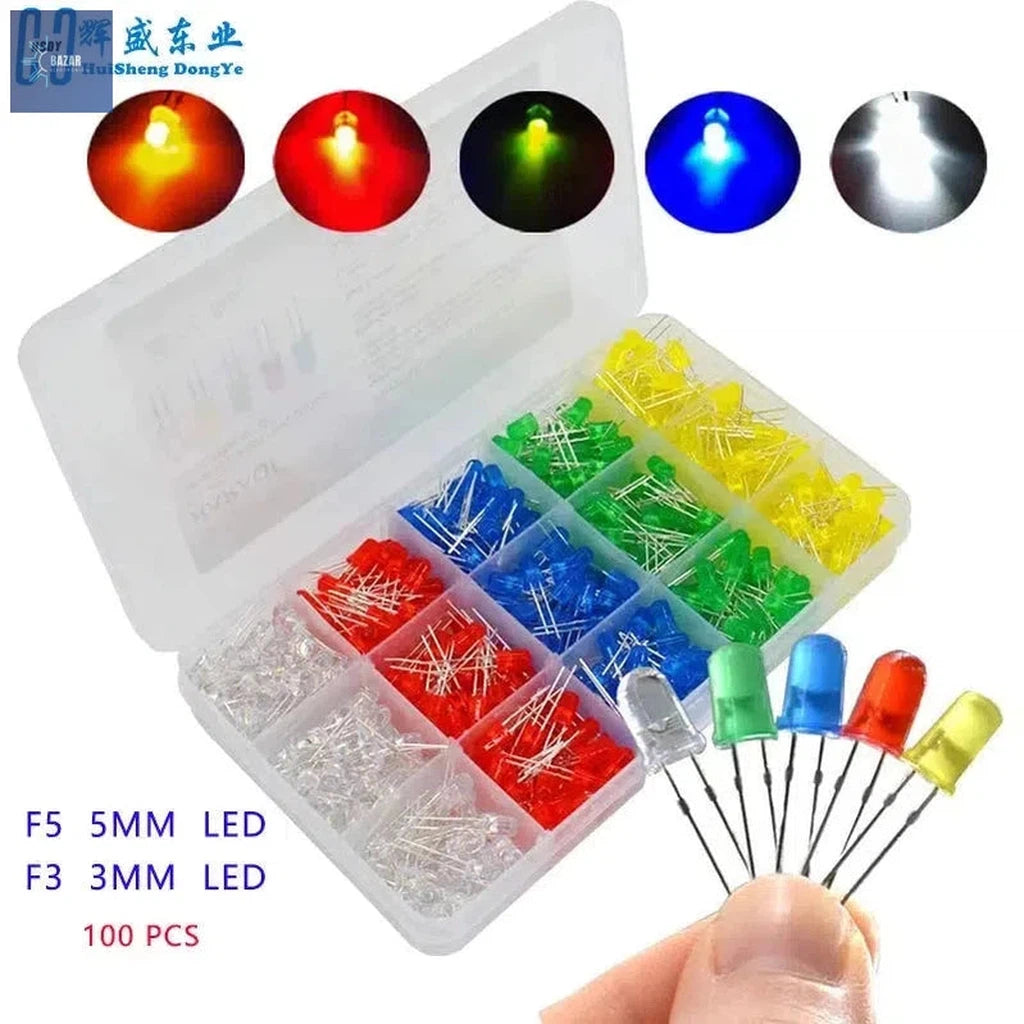 LEDs Ultra Brillantes 3mm/5mm en Varios Colores | Pack de 100 para Proyectos Electrónicos DIY y Señalización-BAZAR ELECTRONICO-3mm Box-BAZAR ELECTRONICO