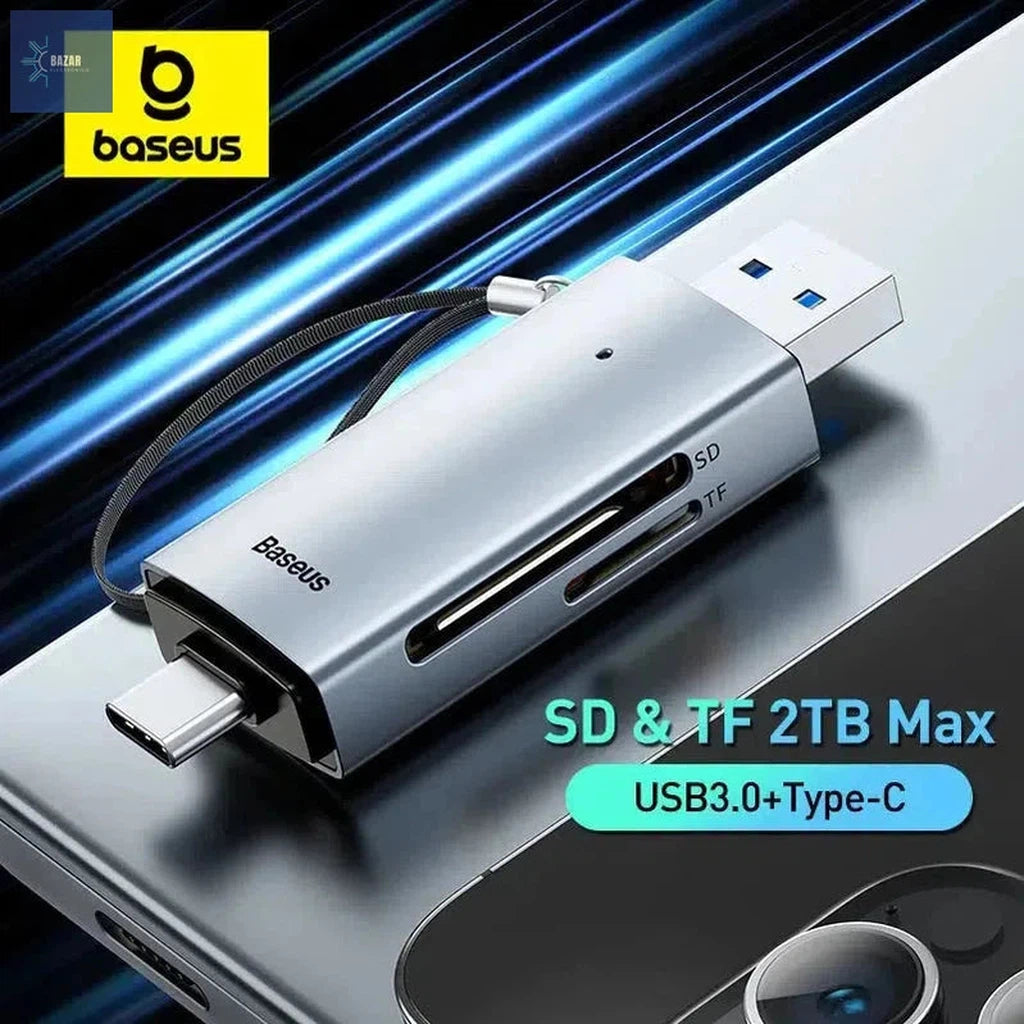 Lector de Tarjetas Baseus USB-C/USB 3.0 – Transferencia Rápida 104MB/s, Compatible con SD/Micro SD/TF hasta 2TB-BAZAR ELECTRONICO-BAZAR ELECTRONICO