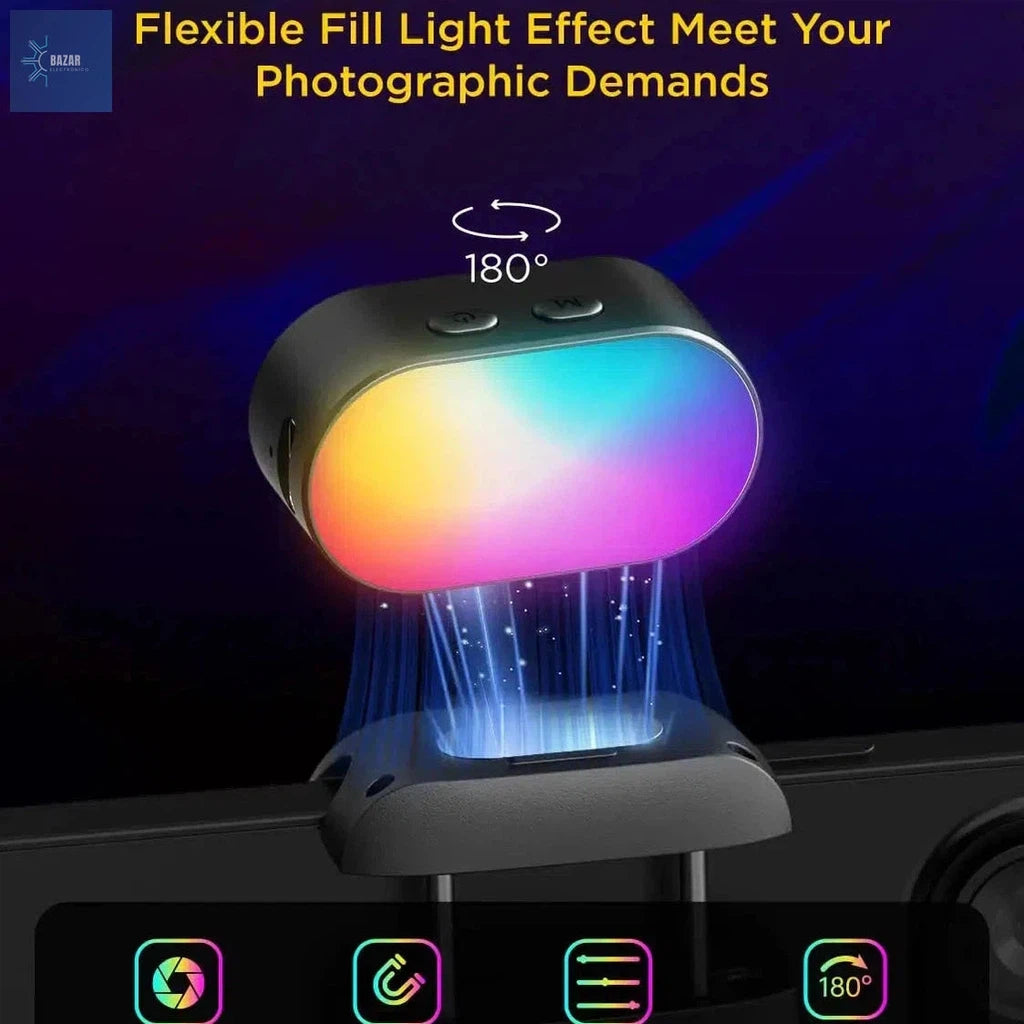 Luz de Relleno Magnética RGB con 7 Ajustes de Color y 3 Niveles de Brillo: Mejora tus Vídeos y Fotos con Iluminación Profesiona-BAZAR ELECTRONICO-Black-BAZAR ELECTRONICO