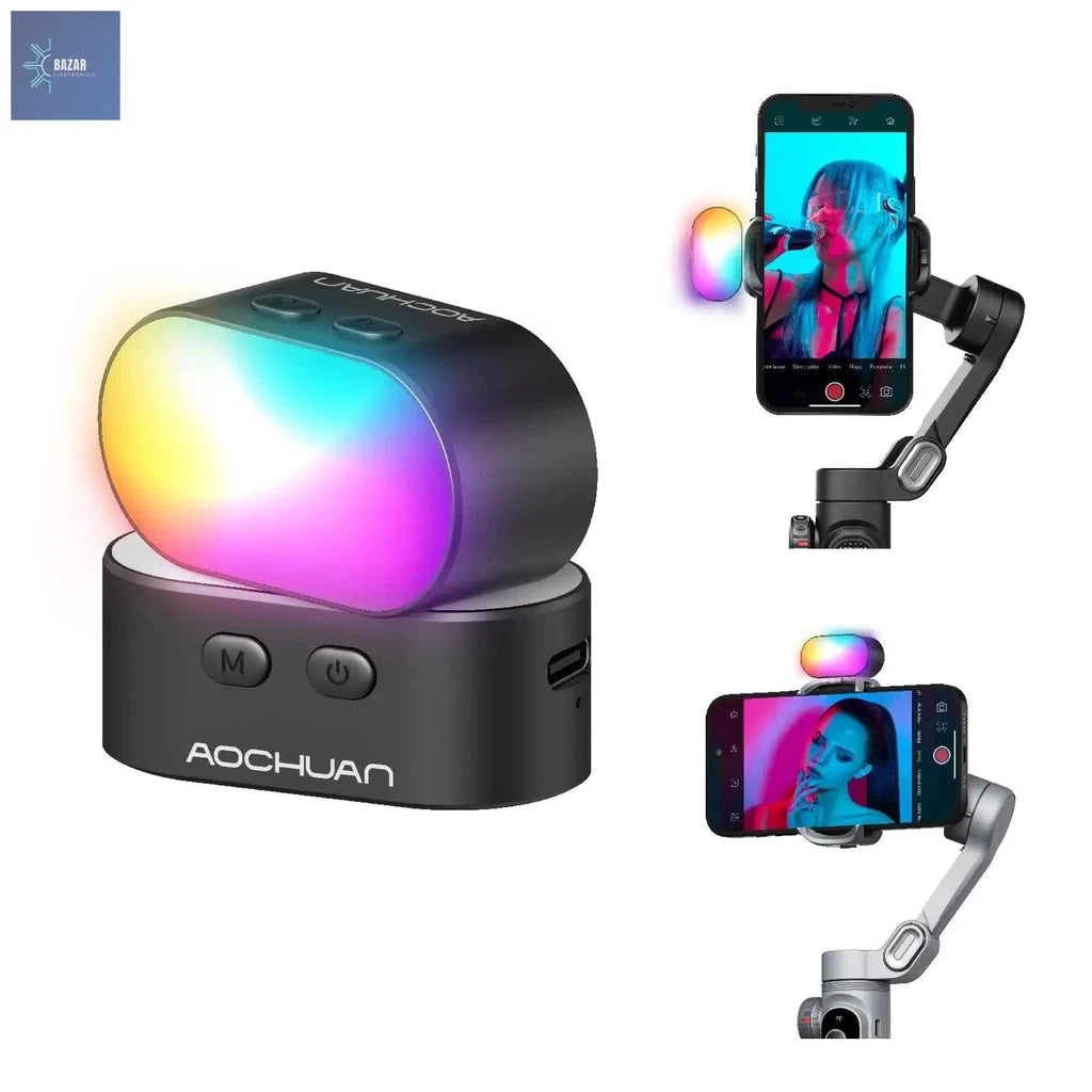 Luz de Relleno Magnética RGB con 7 Ajustes de Color y 3 Niveles de Brillo: Mejora tus Vídeos y Fotos con Iluminación Profesiona-BAZAR ELECTRONICO-Black-BAZAR ELECTRONICO