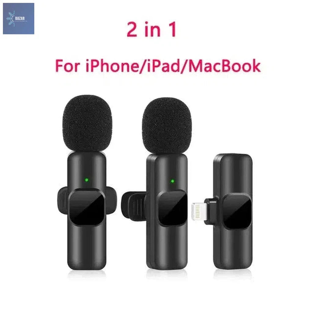 Micrófono Lavalier Inalámbrico para iPhone y Android – Grabación Profesional de Audio, Ideal para Vlogs y Transmisiones en Vivo-BAZAR ELECTRONICO-2in1 For iOS-BAZAR ELECTRONICO