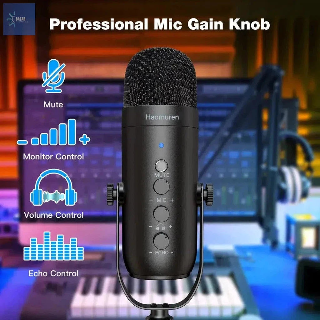 Micrófono de Condensador Profesional USB: Sonido Impecable para Podcasts y Streaming con Brazo de Soporte y Filtro Antipop-BAZAR ELECTRONICO-black-BAZAR ELECTRONICO