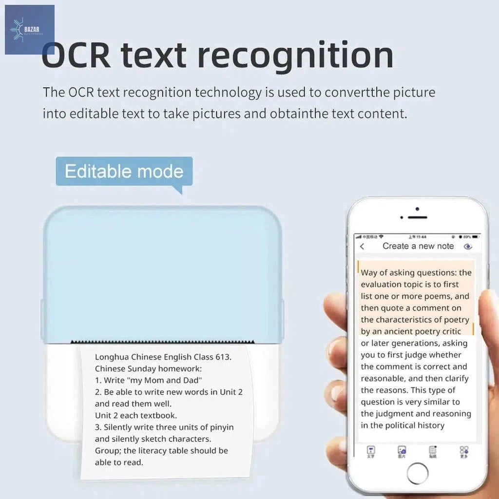 Mini Impresora Térmica Portátil con Bluetooth | Impresión Móvil Inalámbrica para Android y iOS-BAZAR ELECTRONICO-BAZAR ELECTRONICO