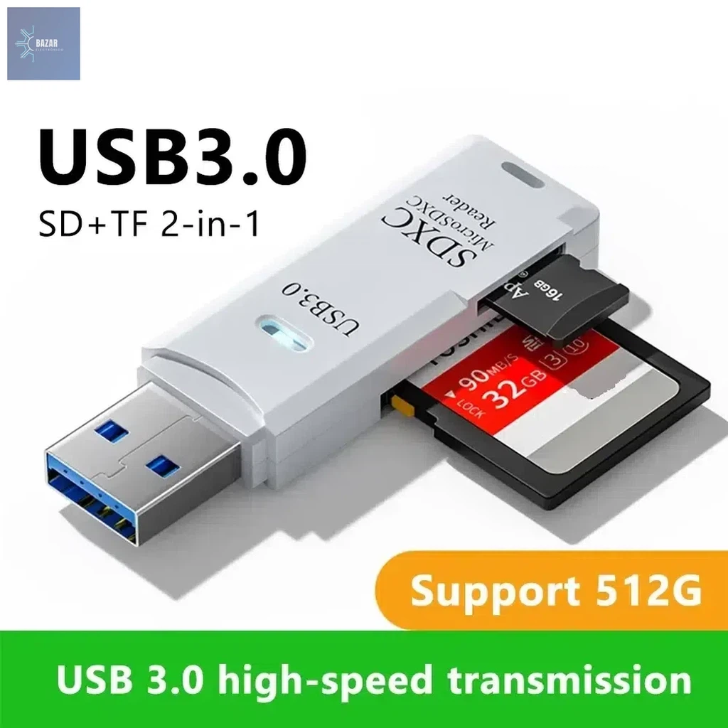 Mini Lector de Tarjetas USB 3.0 2 en 1 – Transferencia Rápida 5Gbps para Micro SD/TF, Compacto y Plug-and-Play"-BAZAR ELECTRONICO-BAZAR ELECTRONICO