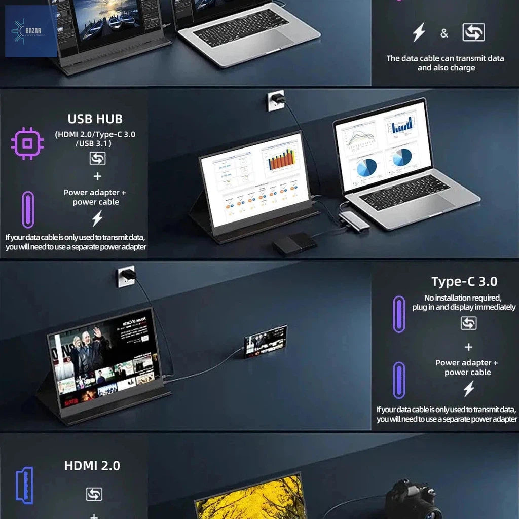 Monitor Portátil 2K ZSUS de 14'' | Alta Resolución y Conectividad para Juegos y Trabajo-BAZAR ELECTRONICO-BAZAR ELECTRONICO