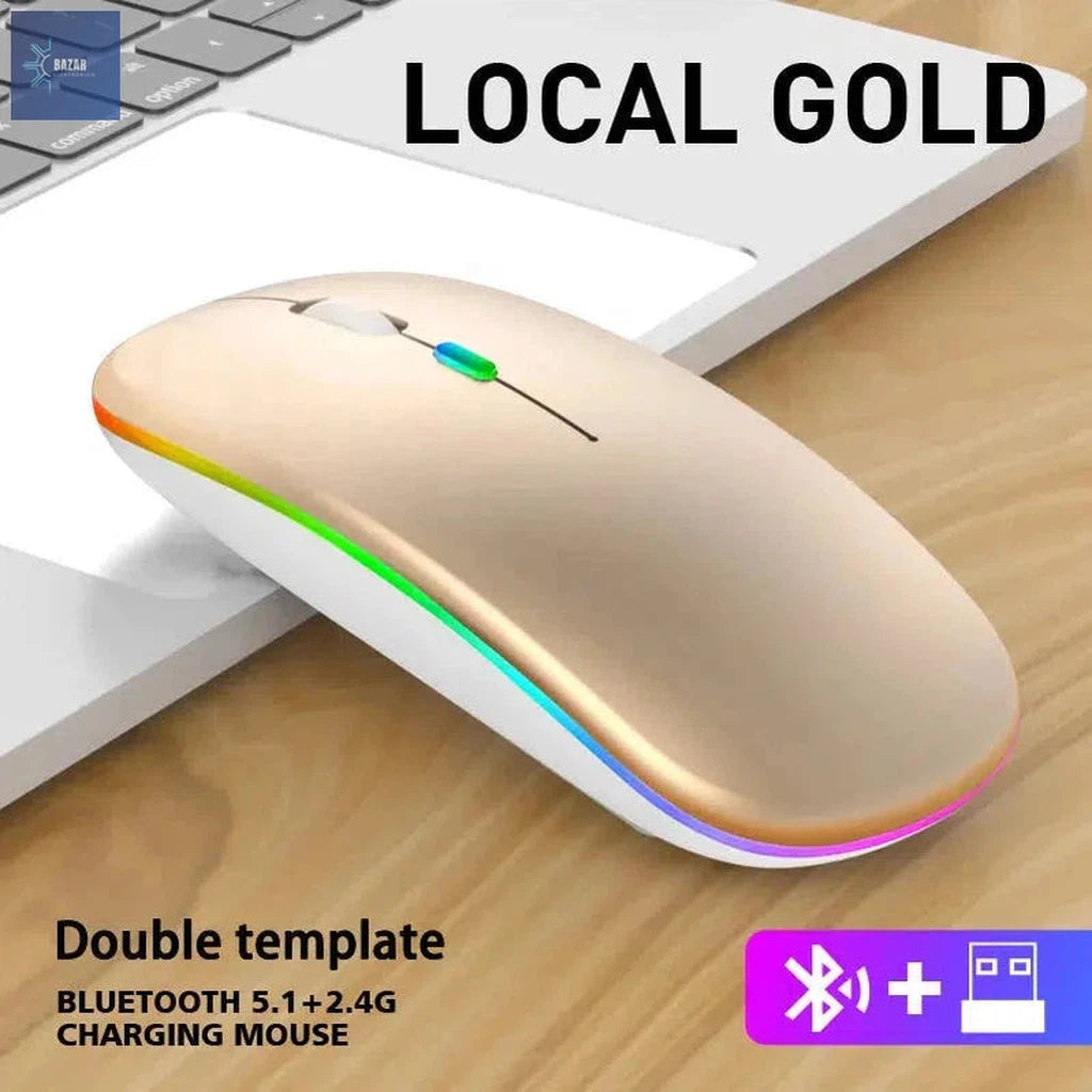 Ratón Inalámbrico Ergonómico con Retroiluminación LED RGB | Silencioso y Recargable por USB para Gaming y Oficina-BAZAR ELECTRONICO-Gold-BAZAR ELECTRONICO