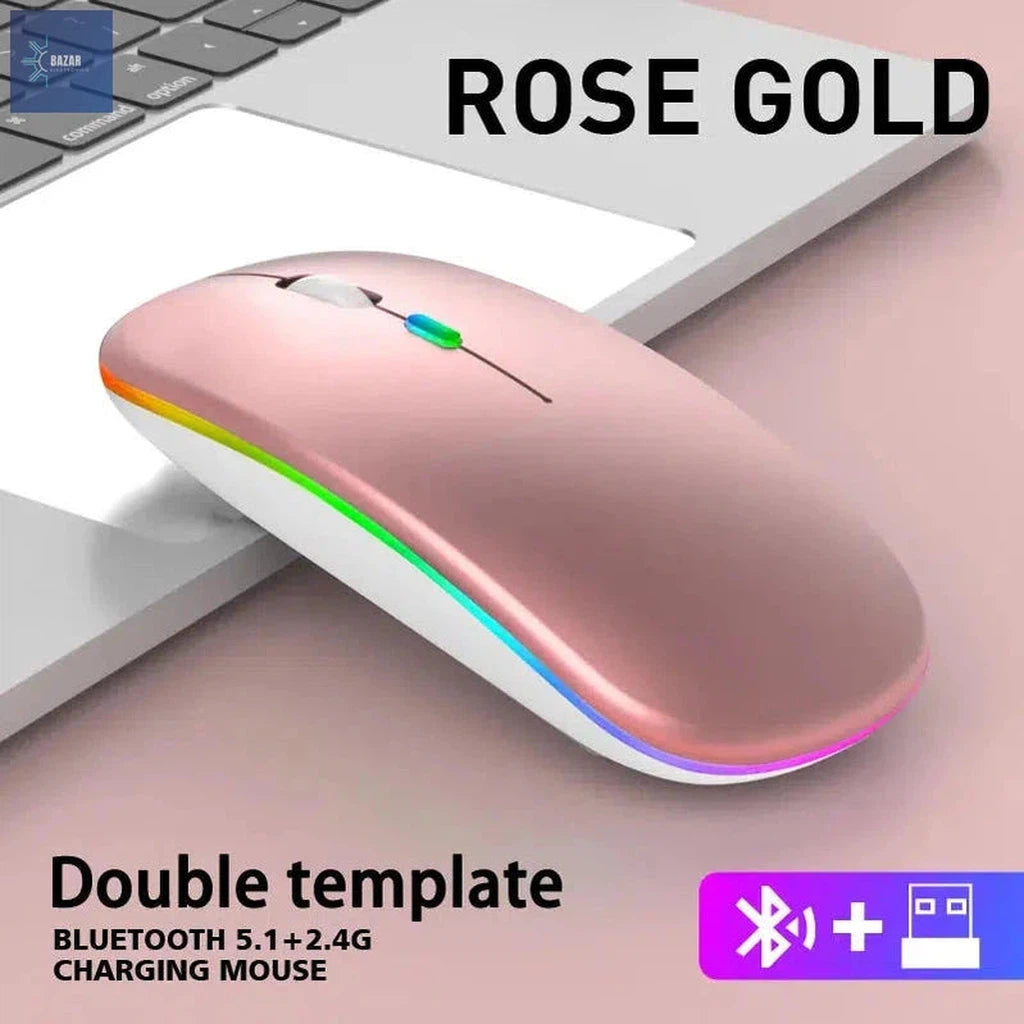 Ratón Inalámbrico Ergonómico con Retroiluminación LED RGB | Silencioso y Recargable por USB para Gaming y Oficina-BAZAR ELECTRONICO-Rose Gold-BAZAR ELECTRONICO