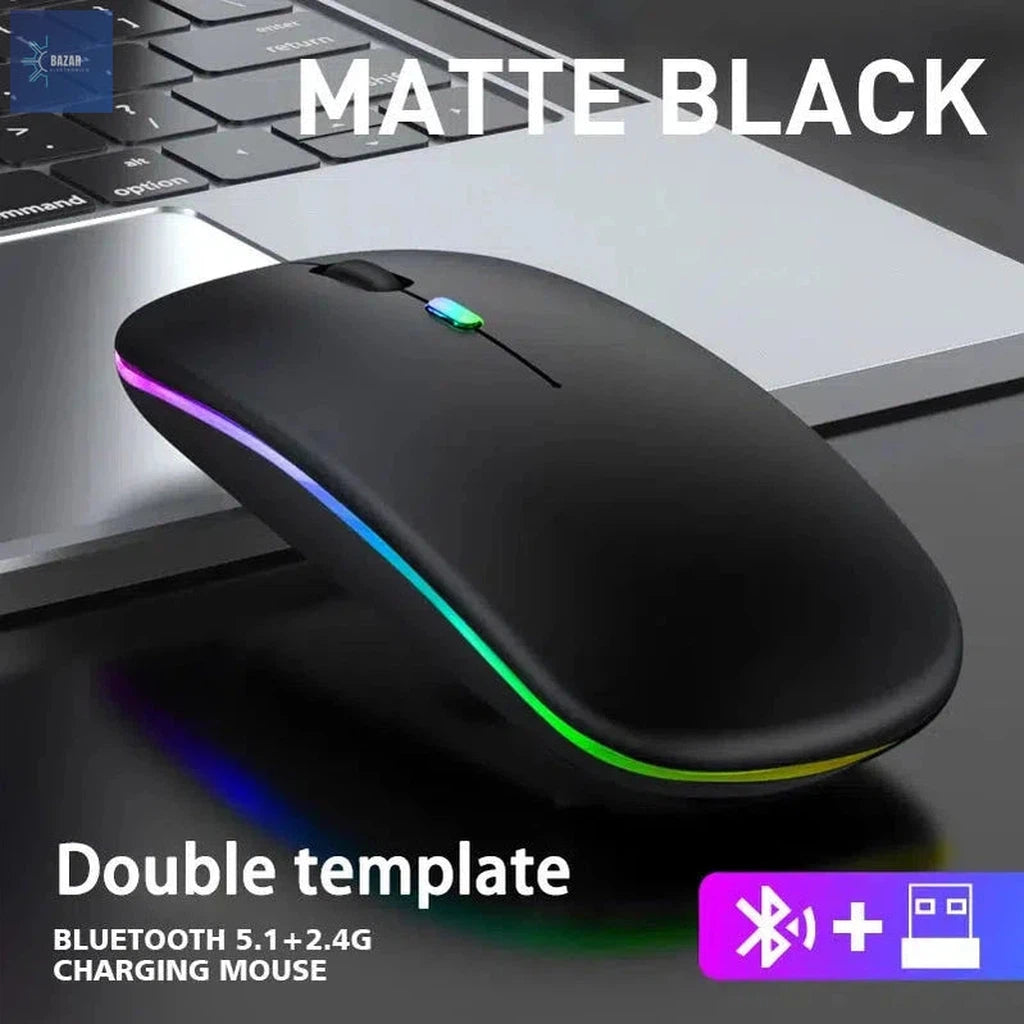 Ratón Inalámbrico Ergonómico con Retroiluminación LED RGB | Silencioso y Recargable por USB para Gaming y Oficina-BAZAR ELECTRONICO-Black-BAZAR ELECTRONICO