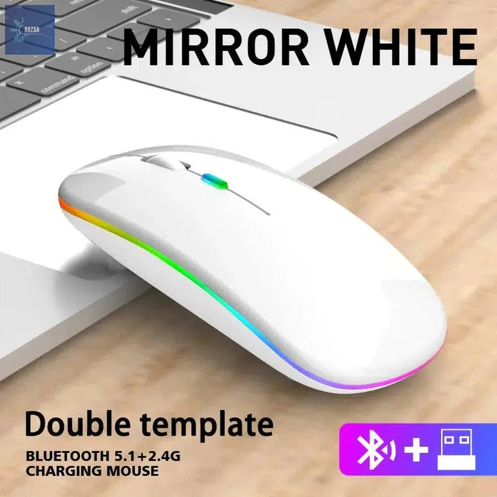 Ratón Inalámbrico Ergonómico con Retroiluminación LED RGB | Silencioso y Recargable por USB para Gaming y Oficina-BAZAR ELECTRONICO-White-BAZAR ELECTRONICO