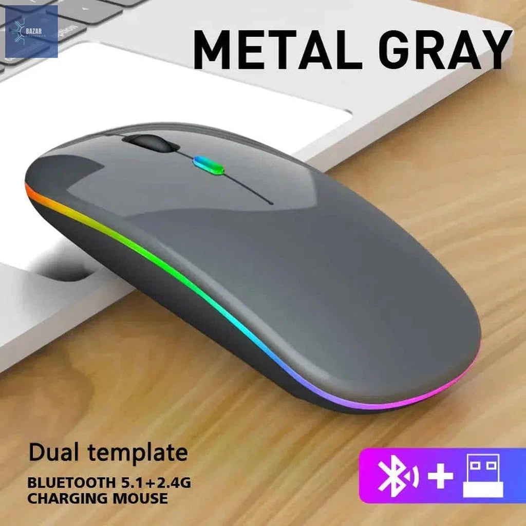 Ratón Inalámbrico Ergonómico con Retroiluminación LED RGB | Silencioso y Recargable por USB para Gaming y Oficina-BAZAR ELECTRONICO-Grey-BAZAR ELECTRONICO