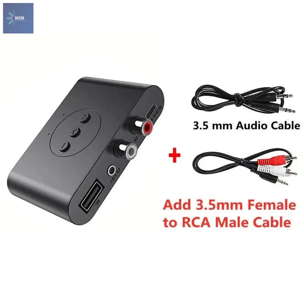 Receptor de Audio Bluetooth 5.0: Convierte tu Sistema de Sonido en Inalámbrico con Conexiones AUX, RCA y USB-BAZAR ELECTRONICO-With RCA Cable-BAZAR ELECTRONICO