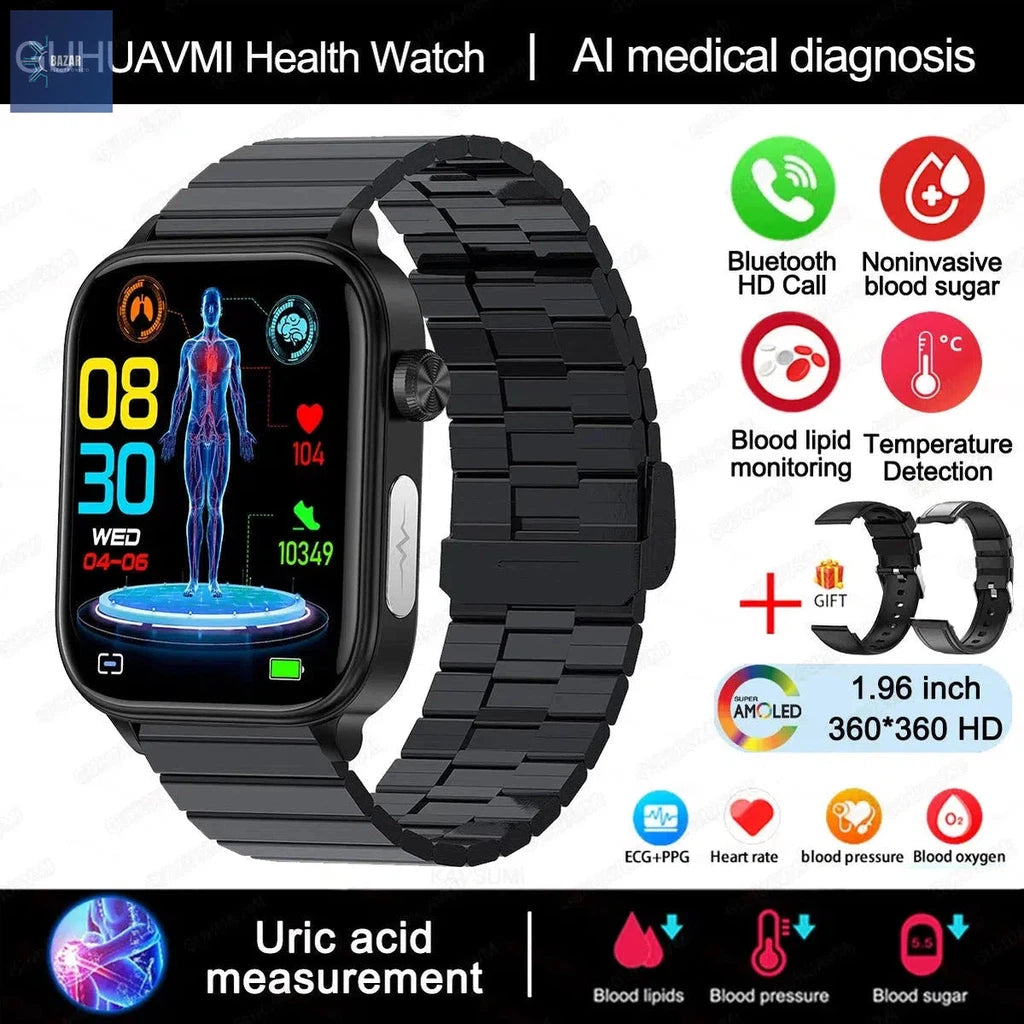 Reloj Inteligente con Diagnóstico Médico: Monitorea Lípidos, Glucosa y ECG en Tiempo Real-BAZAR ELECTRONICO-Black Steel B2-BAZAR ELECTRONICO