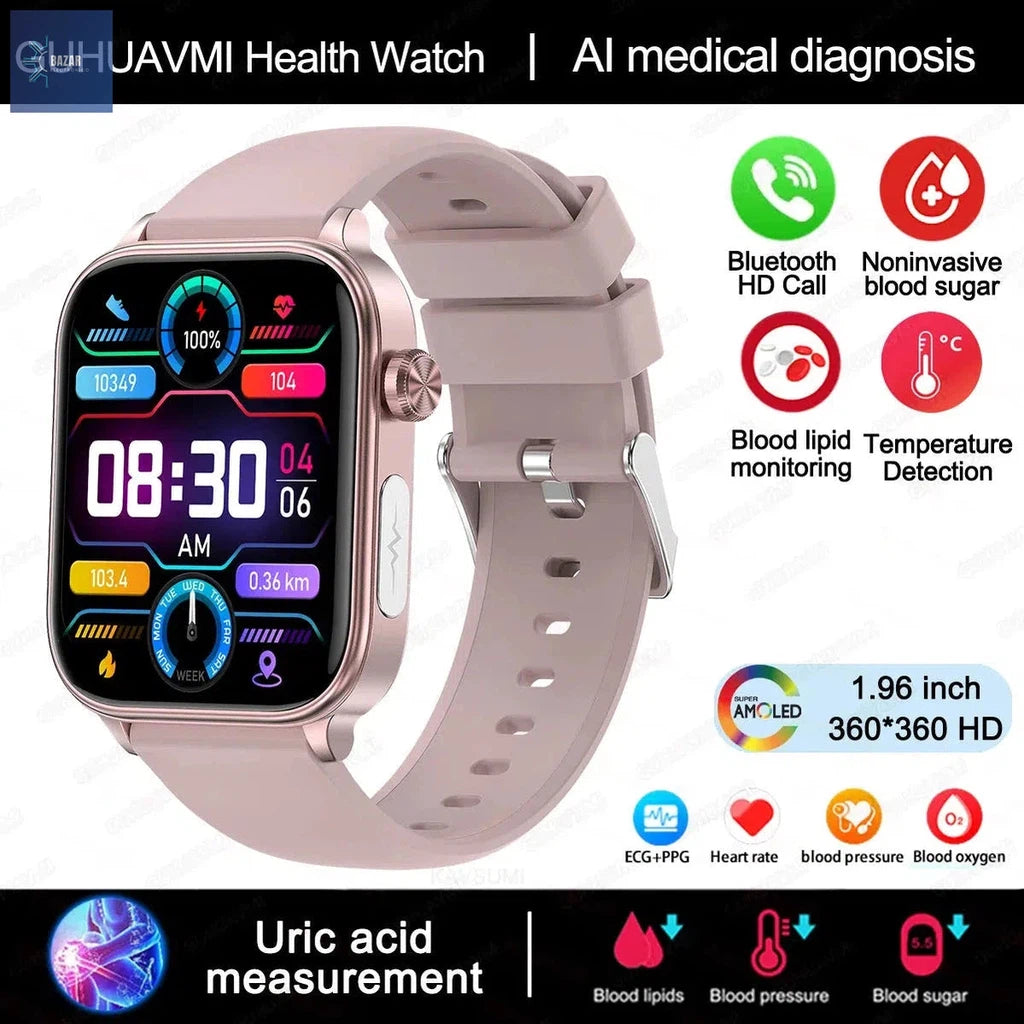 Reloj Inteligente con Diagnóstico Médico: Monitorea Lípidos, Glucosa y ECG en Tiempo Real-BAZAR ELECTRONICO-Pink-BAZAR ELECTRONICO