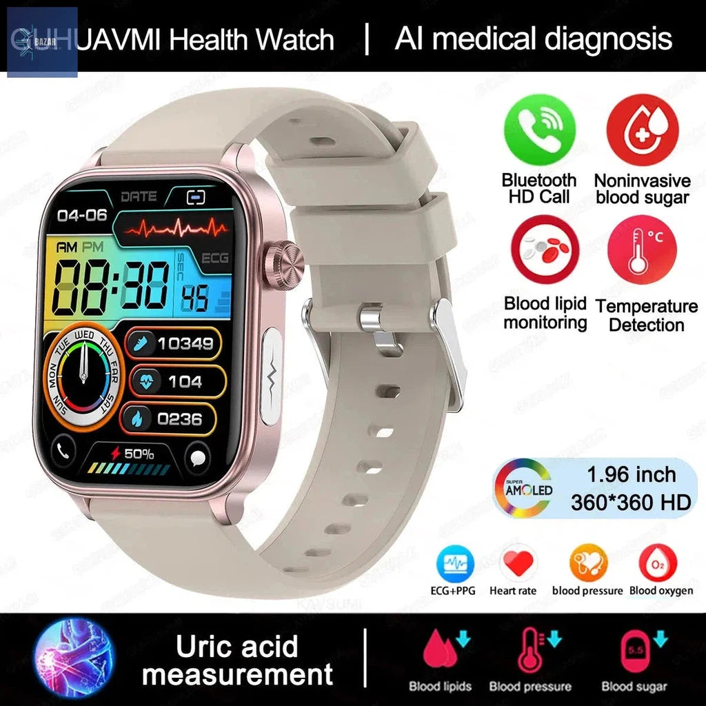 Reloj Inteligente con Diagnóstico Médico: Monitorea Lípidos, Glucosa y ECG en Tiempo Real-BAZAR ELECTRONICO-White-BAZAR ELECTRONICO