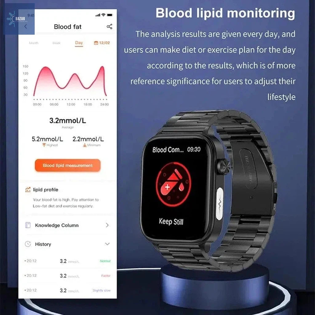 Reloj Inteligente con Diagnóstico Médico: Monitorea Lípidos, Glucosa y ECG en Tiempo Real-BAZAR ELECTRONICO-BAZAR ELECTRONICO