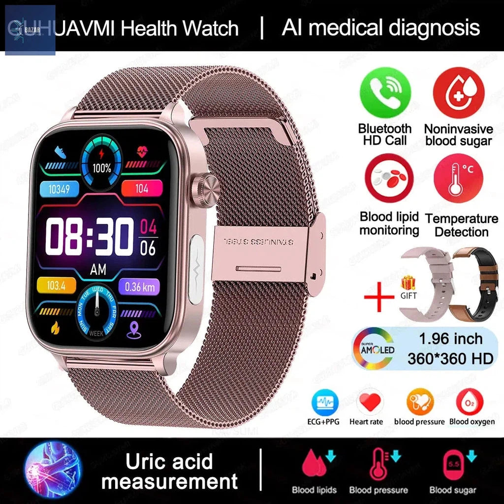 Reloj Inteligente con Diagnóstico Médico: Monitorea Lípidos, Glucosa y ECG en Tiempo Real-BAZAR ELECTRONICO-Pink Mesh Belt 2-BAZAR ELECTRONICO