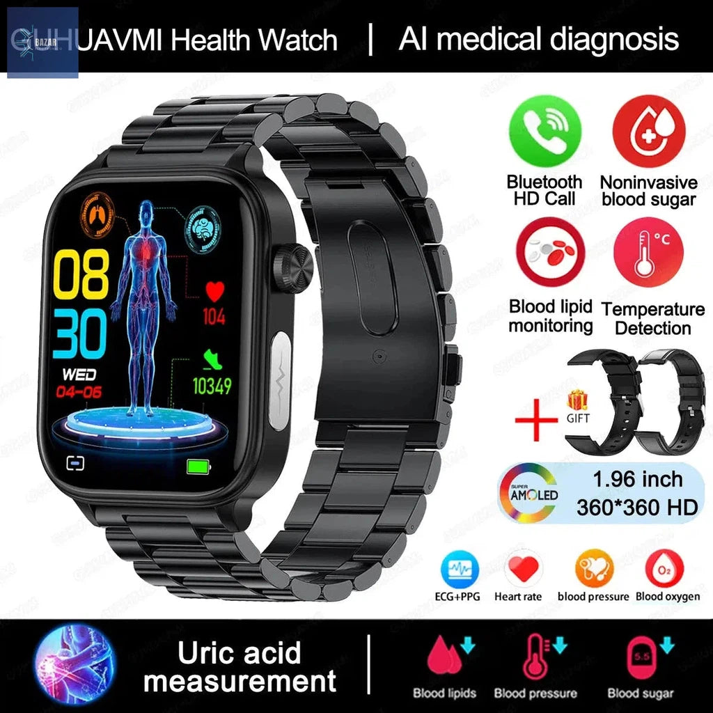 Reloj Inteligente con Diagnóstico Médico: Monitorea Lípidos, Glucosa y ECG en Tiempo Real-BAZAR ELECTRONICO-Black Steel 2-BAZAR ELECTRONICO