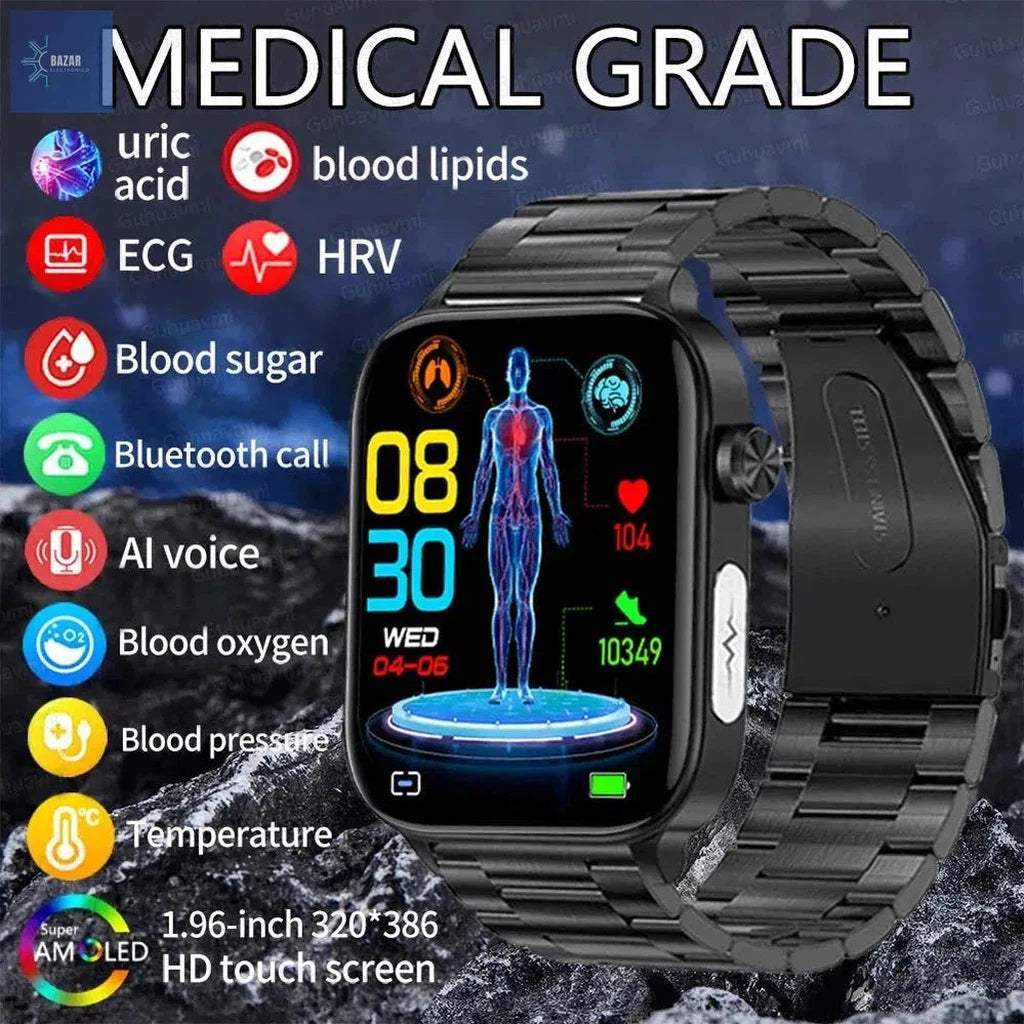 Reloj Inteligente con Diagnóstico Médico: Monitorea Lípidos, Glucosa y ECG en Tiempo Real-BAZAR ELECTRONICO-BAZAR ELECTRONICO