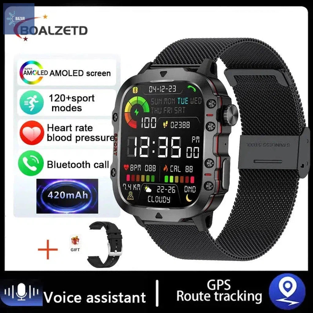 Reloj Militar Xiaomi: Resistencia Extrema y Llamadas Bluetooth con Monitoreo de Salud-BAZAR ELECTRONICO-Black mesh belt-3TAM Waterproof-BAZAR ELECTRONICO