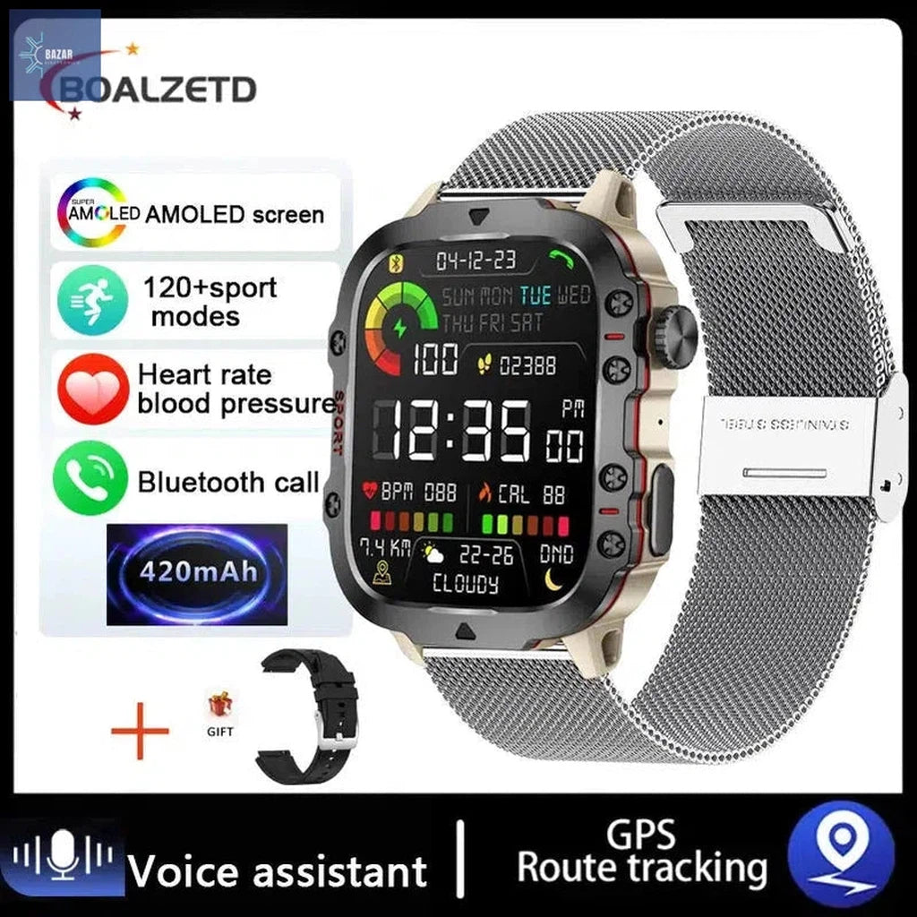 Reloj Militar Xiaomi: Resistencia Extrema y Llamadas Bluetooth con Monitoreo de Salud-BAZAR ELECTRONICO-Silver mesh belt-3TAM Waterproof-BAZAR ELECTRONICO