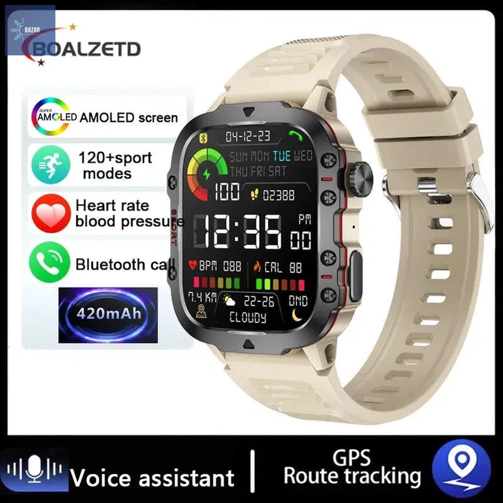 Reloj Militar Xiaomi: Resistencia Extrema y Llamadas Bluetooth con Monitoreo de Salud-BAZAR ELECTRONICO-Silicone Khaki-3TAM Waterproof-BAZAR ELECTRONICO