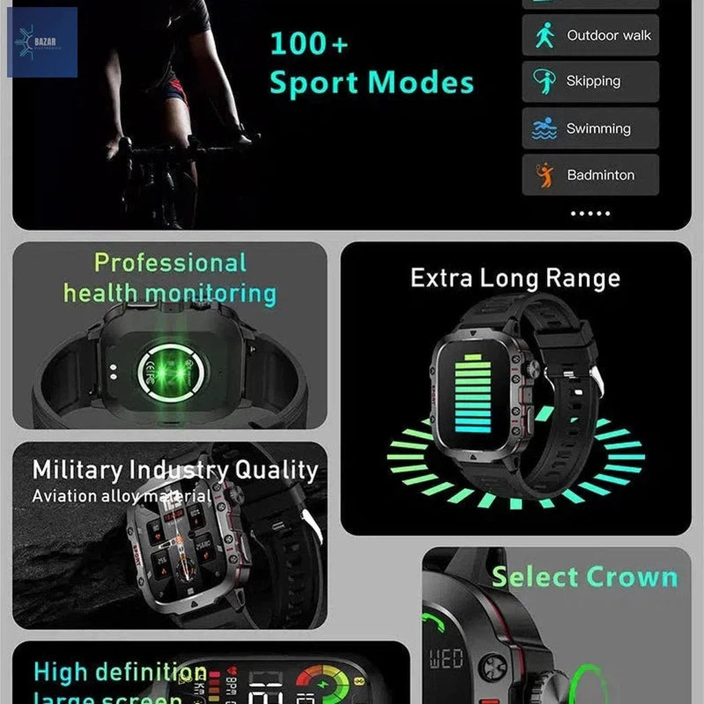 Reloj Militar Xiaomi: Resistencia Extrema y Llamadas Bluetooth con Monitoreo de Salud-BAZAR ELECTRONICO-BAZAR ELECTRONICO