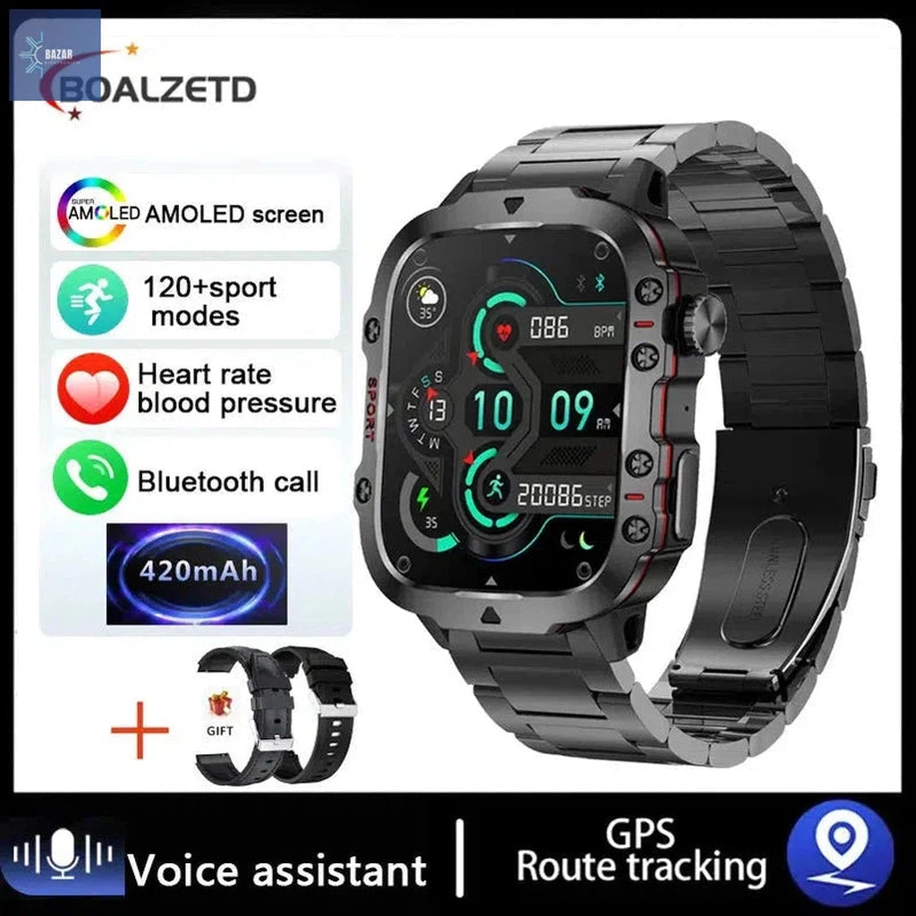 Reloj Militar Xiaomi: Resistencia Extrema y Llamadas Bluetooth con Monitoreo de Salud-BAZAR ELECTRONICO-steel strip black-3TAM Waterproof-BAZAR ELECTRONICO