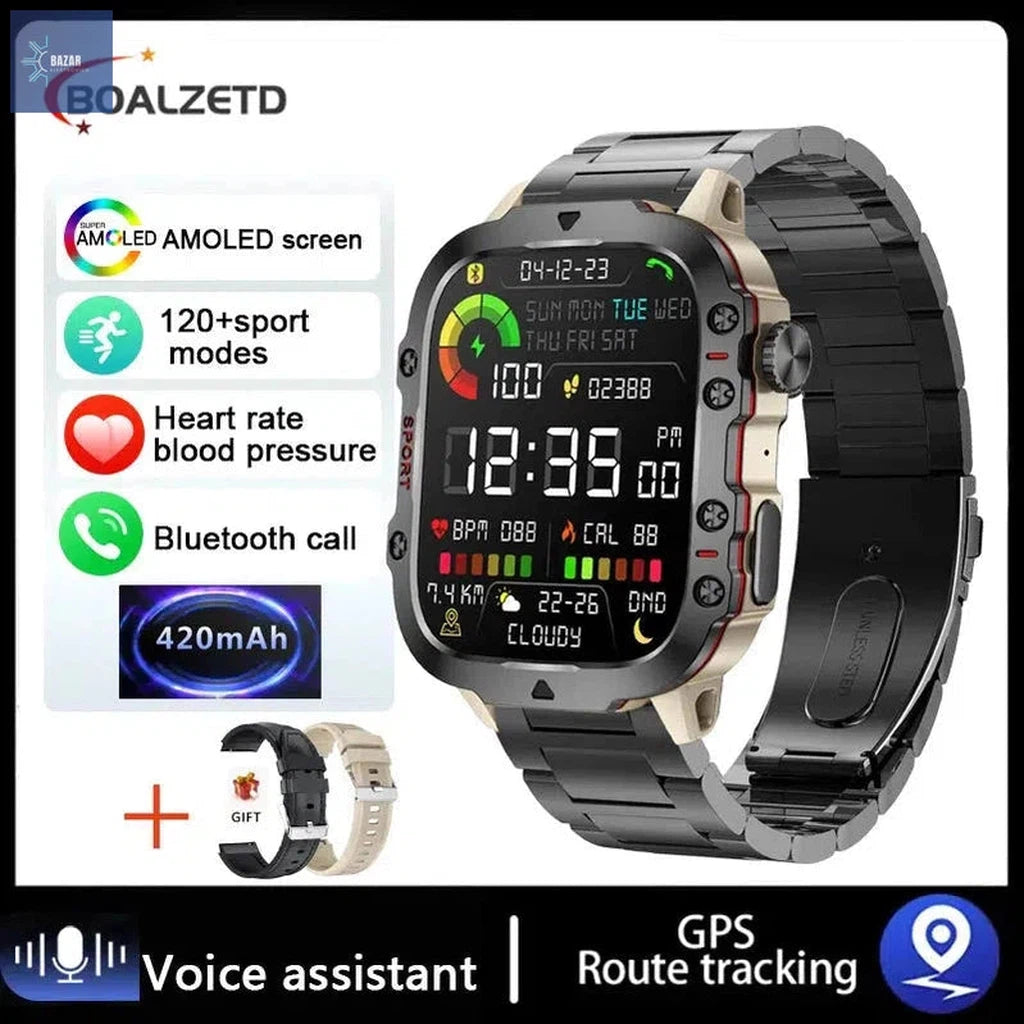 Reloj Militar Xiaomi: Resistencia Extrema y Llamadas Bluetooth con Monitoreo de Salud-BAZAR ELECTRONICO-steel strip black1-3TAM Waterproof-BAZAR ELECTRONICO