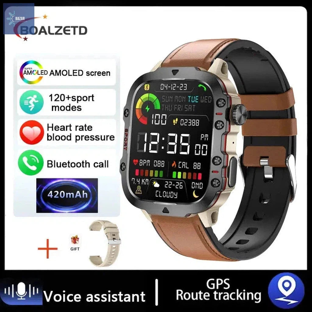 Reloj Militar Xiaomi: Resistencia Extrema y Llamadas Bluetooth con Monitoreo de Salud-BAZAR ELECTRONICO-Belt brown-3TAM Waterproof-BAZAR ELECTRONICO