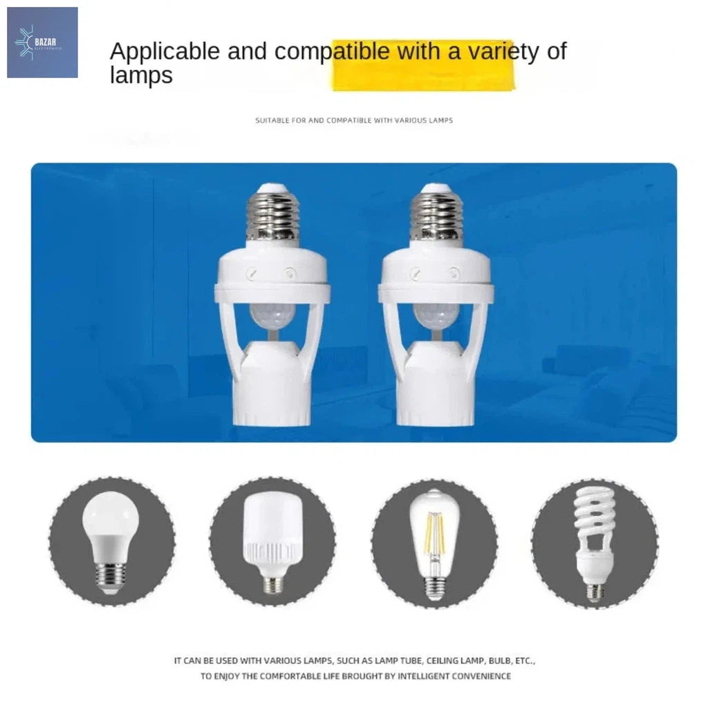 Soporte de Bombilla con Sensor de Movimiento E27: Iluminación Automática y Eficiente para Hogar y Oficina-BAZAR ELECTRONICO-E27 motion sensor-BAZAR ELECTRONICO