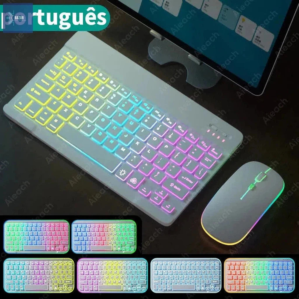 Teclado Bluetooth Retroiluminado con Ratón | Compatibilidad Universal para iPad, Android, iOS y Windows-BAZAR ELECTRONICO-EN Portuguese White-CHINA-BAZAR ELECTRONICO