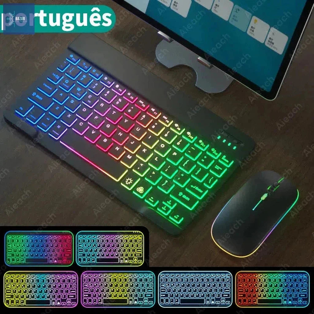 Teclado Bluetooth Retroiluminado con Ratón | Compatibilidad Universal para iPad, Android, iOS y Windows-BAZAR ELECTRONICO-EN Portuguese Black-CHINA-BAZAR ELECTRONICO