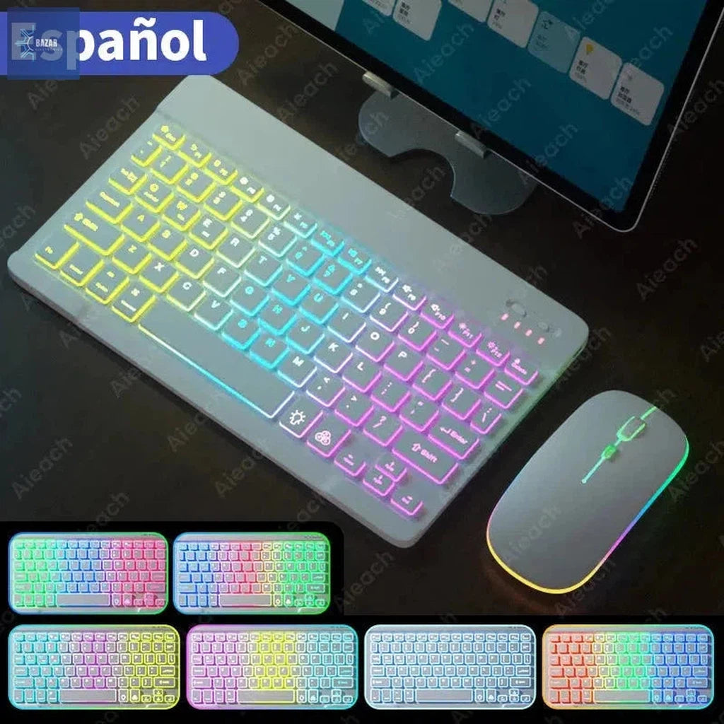 Teclado Bluetooth Retroiluminado con Ratón | Compatibilidad Universal para iPad, Android, iOS y Windows-BAZAR ELECTRONICO-EN Spanish White-CHINA-BAZAR ELECTRONICO