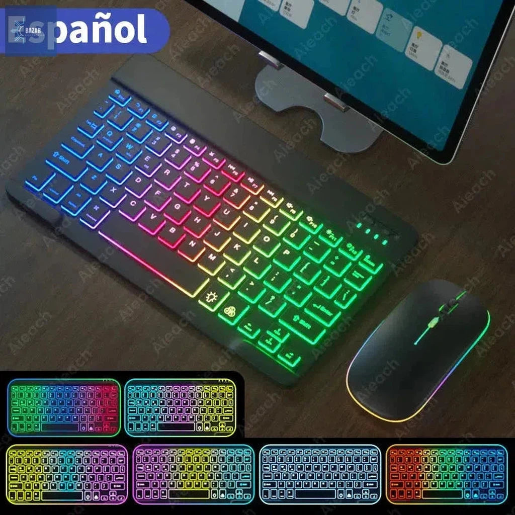 Teclado Bluetooth Retroiluminado con Ratón | Compatibilidad Universal para iPad, Android, iOS y Windows-BAZAR ELECTRONICO-EN Spanish Black-CHINA-BAZAR ELECTRONICO