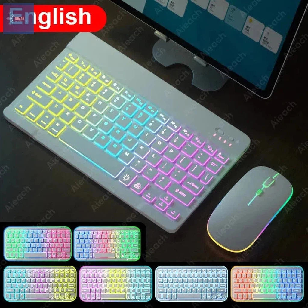 Teclado Bluetooth Retroiluminado con Ratón | Compatibilidad Universal para iPad, Android, iOS y Windows-BAZAR ELECTRONICO-English white-CHINA-BAZAR ELECTRONICO