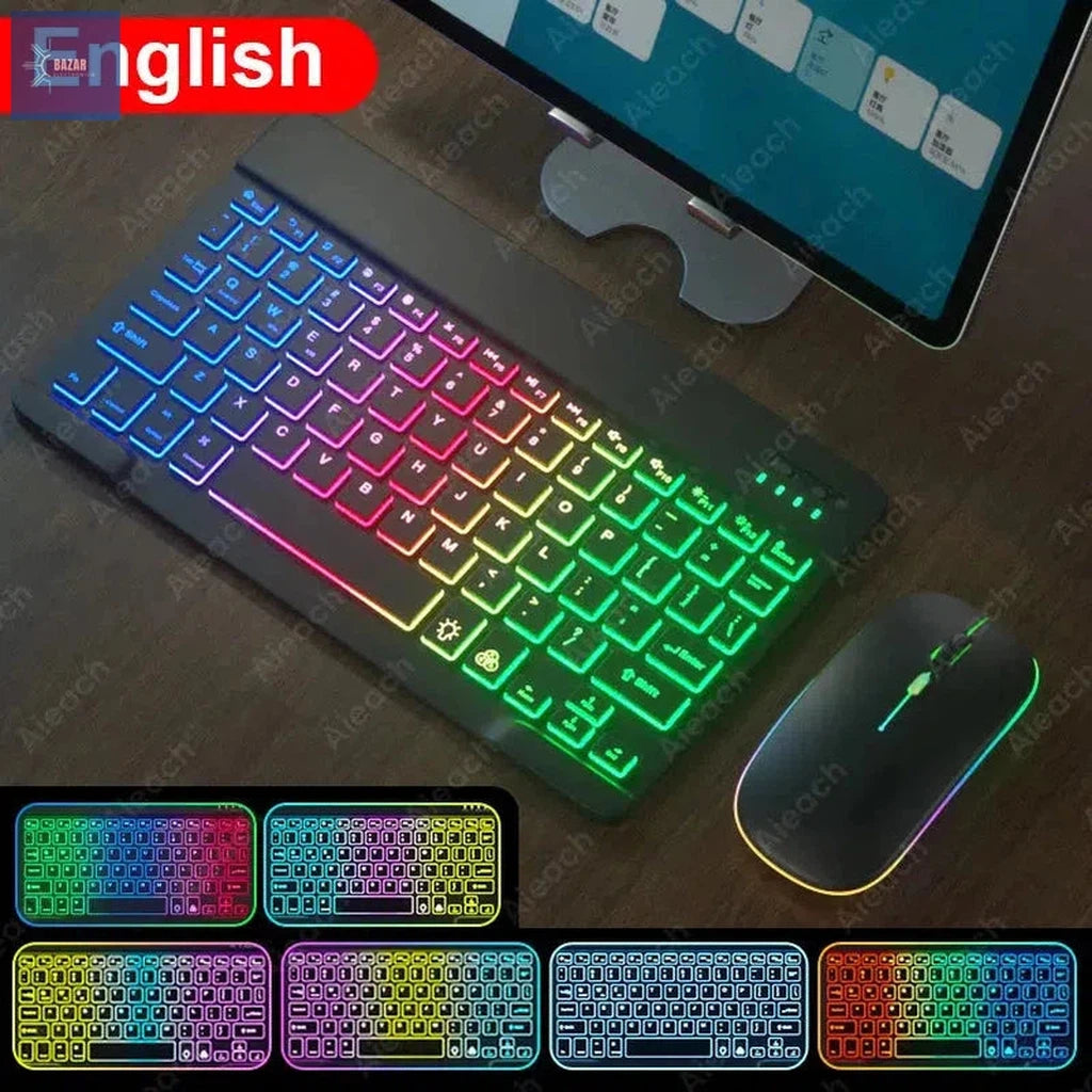 Teclado Bluetooth Retroiluminado con Ratón | Compatibilidad Universal para iPad, Android, iOS y Windows-BAZAR ELECTRONICO-English black-CHINA-BAZAR ELECTRONICO