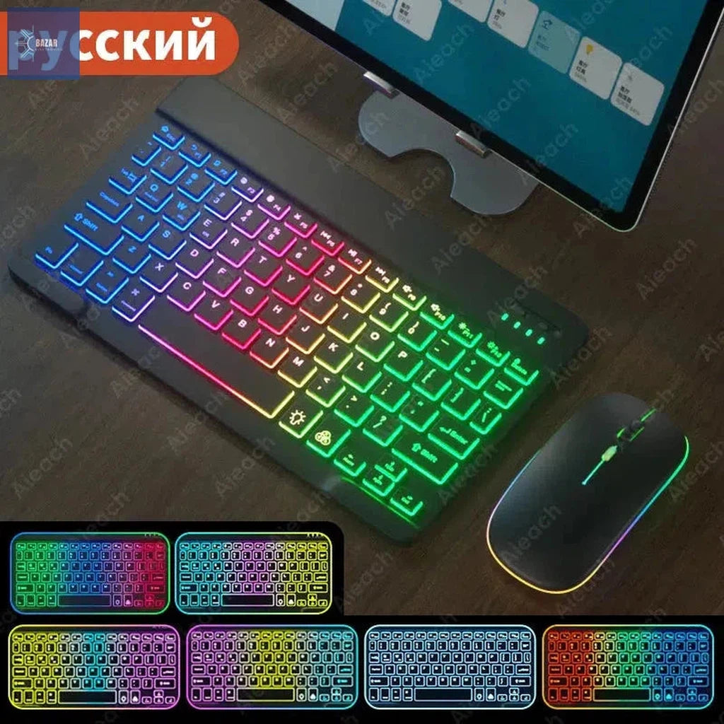 Teclado Bluetooth Retroiluminado con Ratón | Compatibilidad Universal para iPad, Android, iOS y Windows-BAZAR ELECTRONICO-EN Russian Black-CHINA-BAZAR ELECTRONICO