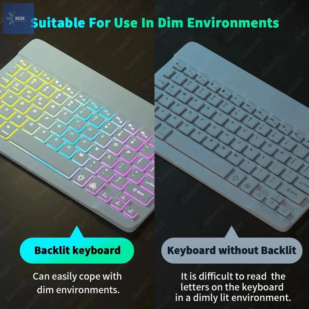 Teclado Bluetooth Retroiluminado con Ratón | Compatibilidad Universal para iPad, Android, iOS y Windows-BAZAR ELECTRONICO-BAZAR ELECTRONICO