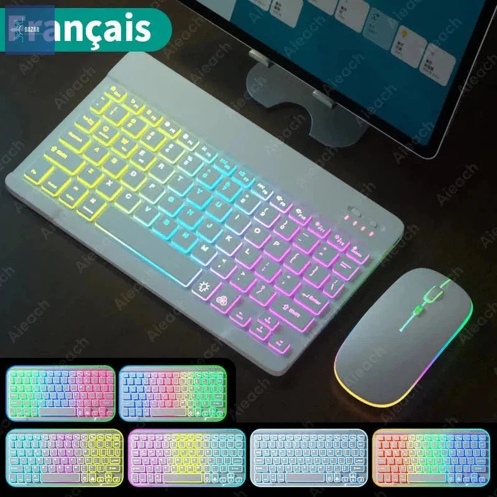 Teclado Bluetooth Retroiluminado con Ratón | Compatibilidad Universal para iPad, Android, iOS y Windows-BAZAR ELECTRONICO-EN French White-CHINA-BAZAR ELECTRONICO