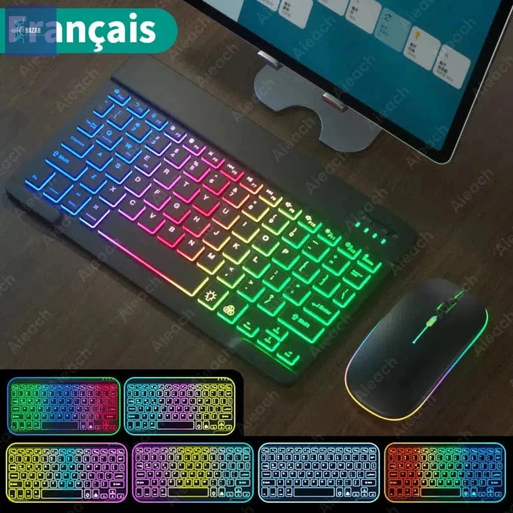 Teclado Bluetooth Retroiluminado con Ratón | Compatibilidad Universal para iPad, Android, iOS y Windows-BAZAR ELECTRONICO-EN French Black-CHINA-BAZAR ELECTRONICO