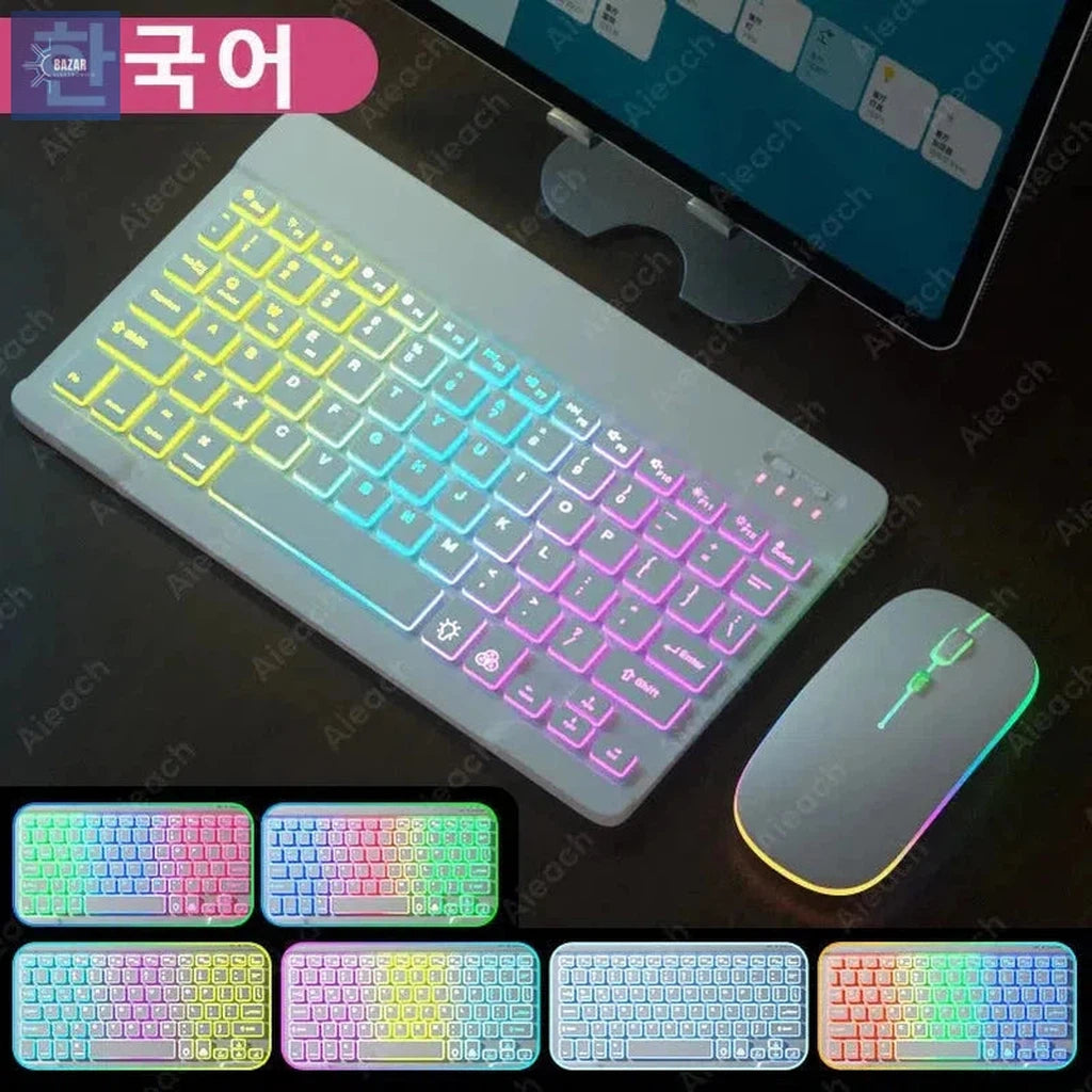 Teclado Bluetooth Retroiluminado con Ratón | Compatibilidad Universal para iPad, Android, iOS y Windows-BAZAR ELECTRONICO-EN Korean White-CHINA-BAZAR ELECTRONICO