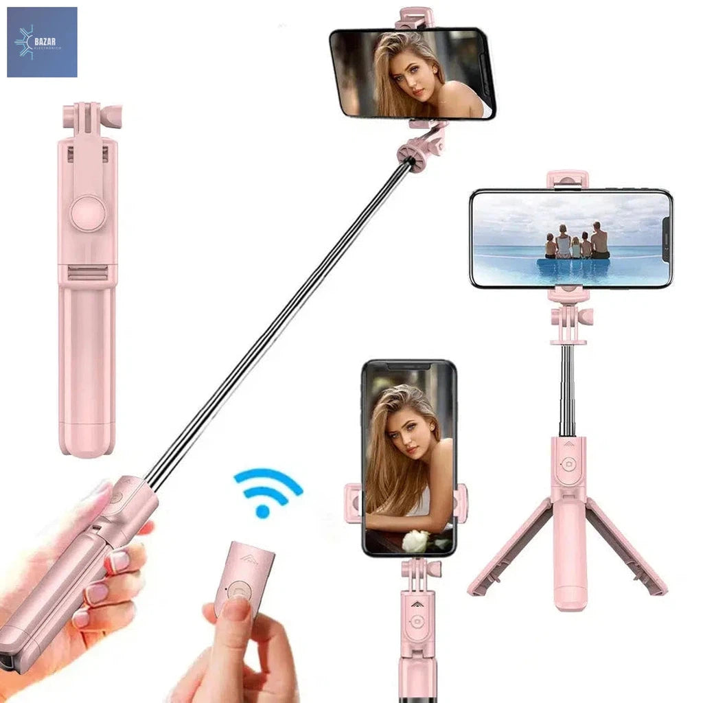 Trípode Selfie Inalámbrico con Luz LED: Mejora tus Selfies y Transmisiones en Vivo para iPhone y Móviles-BAZAR ELECTRONICO-pink(NO Light)-BAZAR ELECTRONICO